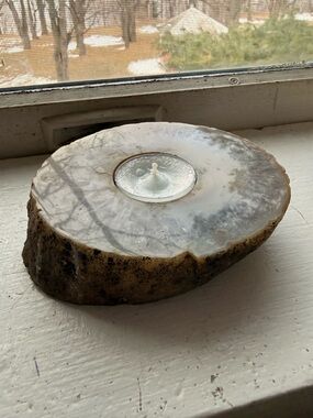 Natural Agate Tealight Candle Holder in White and Brown
